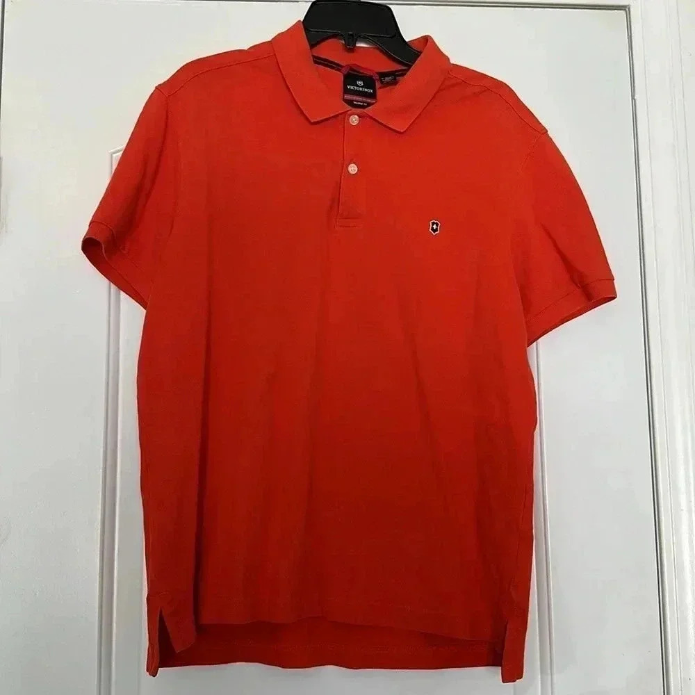 VICTORINOX Tailored Fit Orange Pima Cotton Short Sleeve Polo Shirt Sz L
